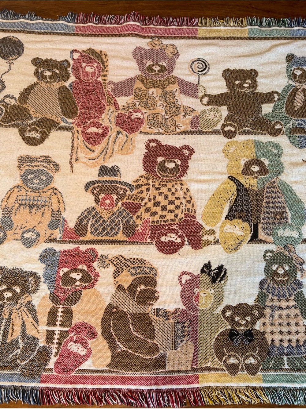 Teddy Bear Tapestry Throw Blanket Woven Cozy Decor 63”x 42” Cottagecore Fringe - Picture 8 of 10